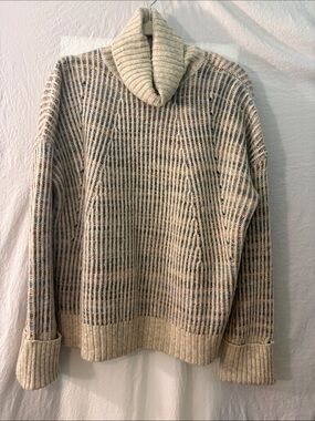 Relaxed Multicolored Ribbed Cowl-Neck Sweater